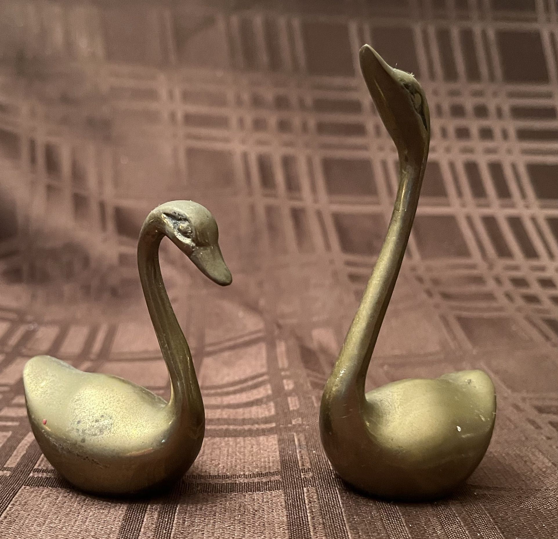 Pair Of Vintage Brass Swans MCM Made In Korea