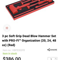 3 Pc Soft Grip Dead Blow Hammer Set With PRO-FI Organization (20,24,48 Oz)(GREEN).