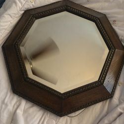 Antique Oak Wood Beveled Mirror