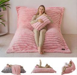 Pink Corduroy 3 in1 Bean Bag Lounger Chair with Pillow