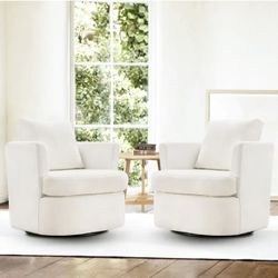32 in. W Beige Chenille Swivel Accent Barrel Chair Upholstered Armchair Comfy Sofa Chair 360°Club Chair(set of 2)