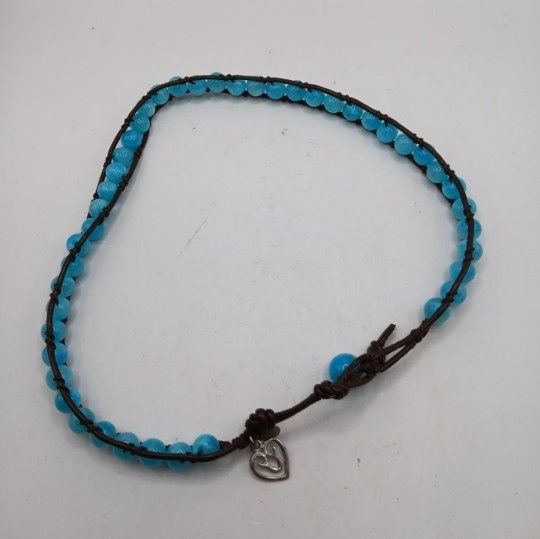 Leather and blue Stone Beaded necklace,