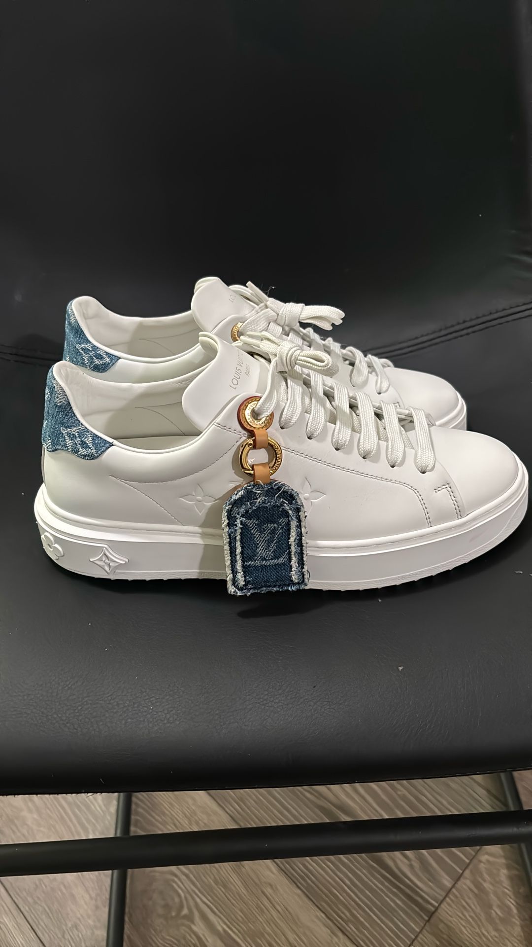 louis vuitton denim monogram charm time out sneakers..