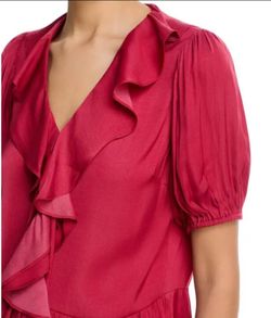 T Tahari Puff Sleeve V-Neck Ruffle Blouse – Size S/P