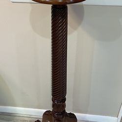 Vintage Solid Mahogany Barley Twist Carved Wood Plant Stand 44” Carwed Claws Rare Find 
