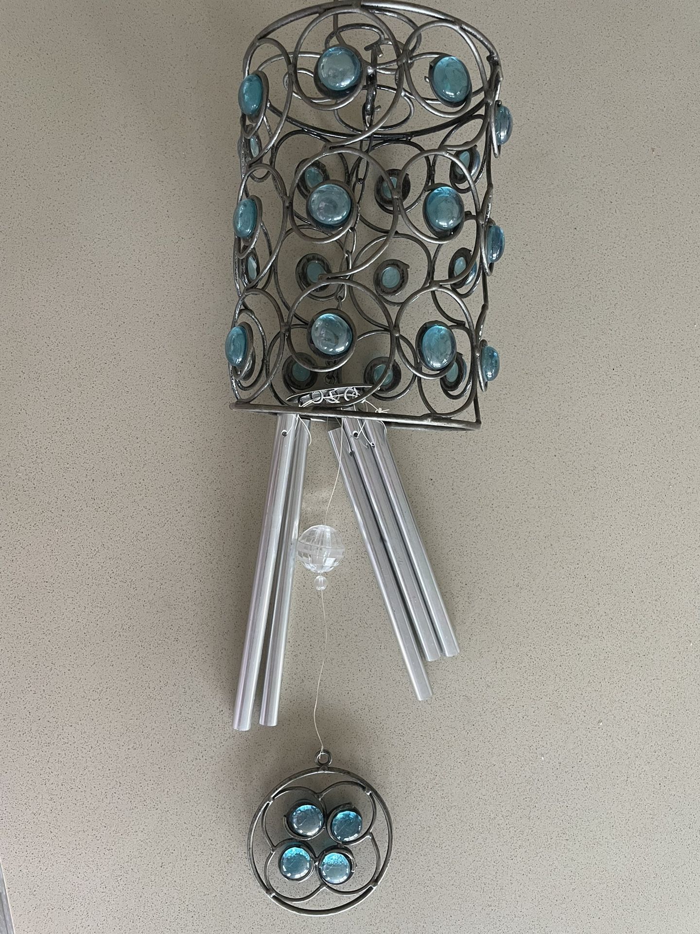 Metal And Blue Glass Wind Chime 