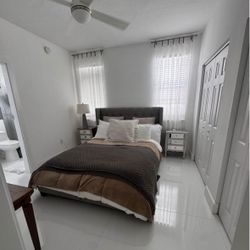 Grey Upholstered Bed