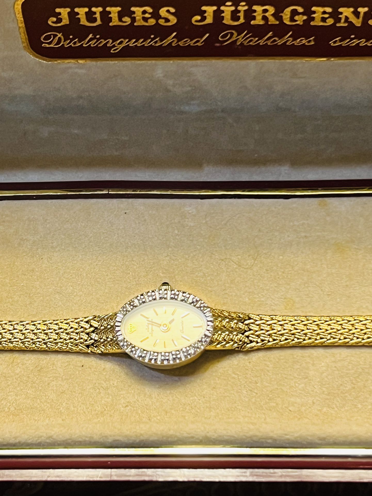 Vintage Jules Jurgensen Oval Diamond Gold Overlay Watch 4787