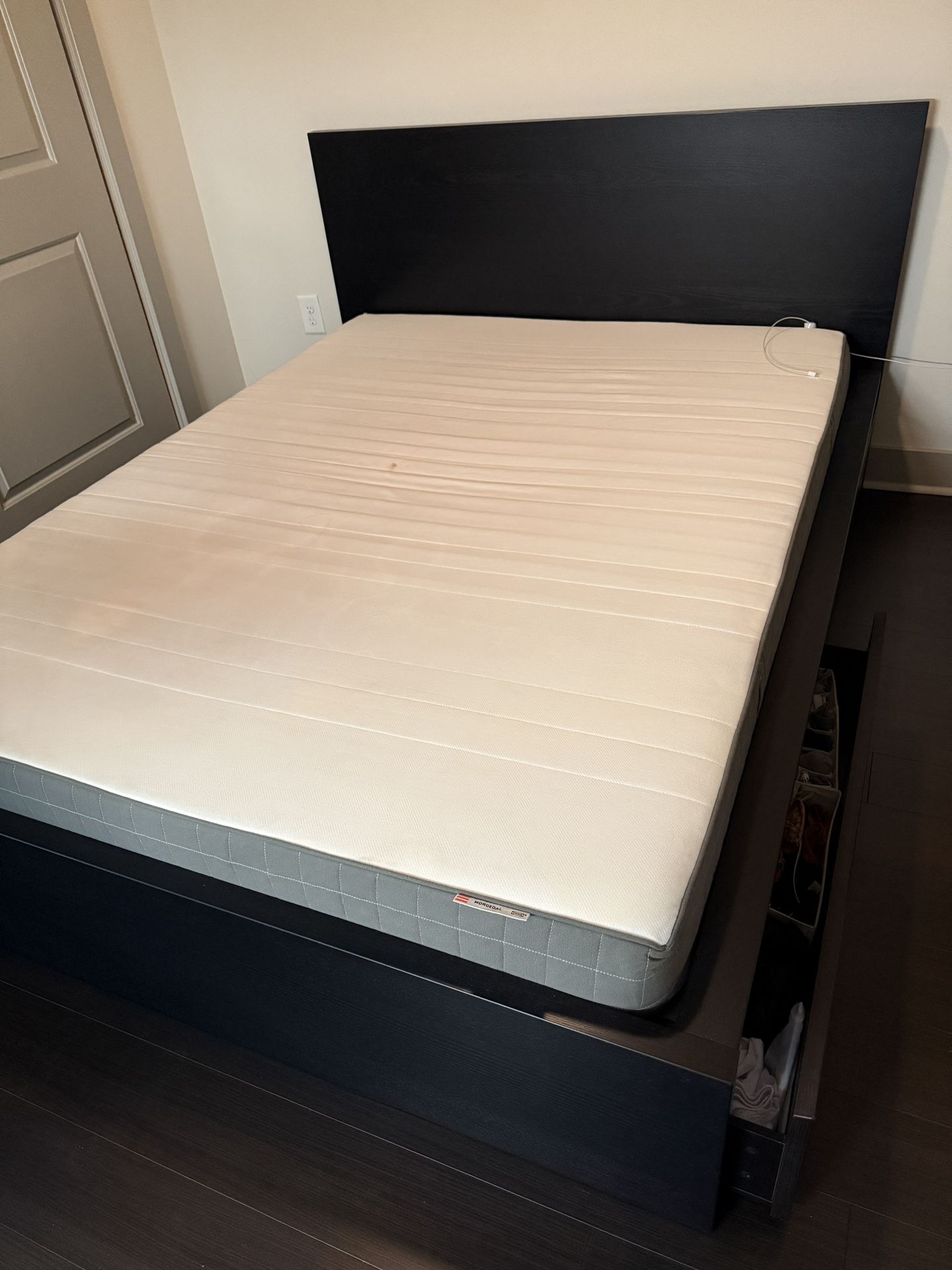 IKEA MALM Queen Bed Frame + MORGEDAL Firm Mattress