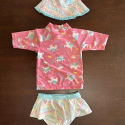 4T Toddler Girl 3 Piece Pink Unicorn UV Skinz Swim Suit