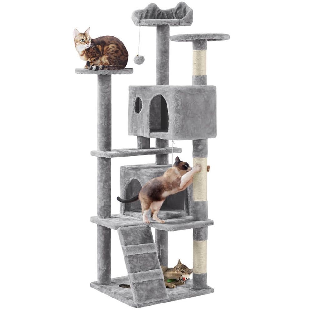 62.5″ H Cat Tree w/ 2 Condos Light Gray