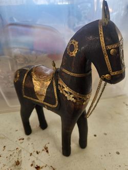 Wooden Horse w/ Brass & Copper Inlay