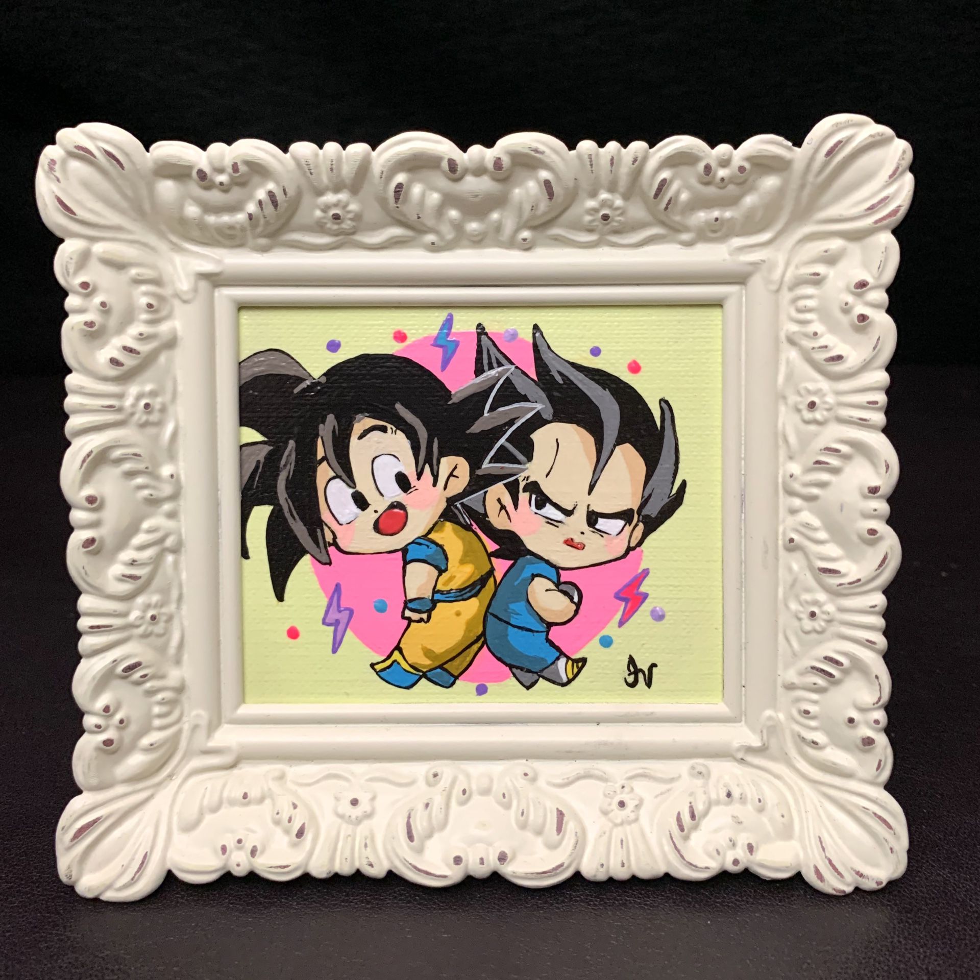 Mini framed kawaii anime dragon ball z goku and vegeta painting