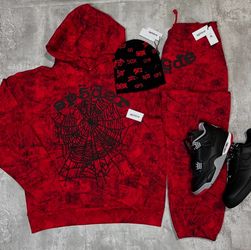Spider Sp5der OG Tree Camo sweatsuit (Red) - full suits XS,S, M,L &XL $525  HOODIES ONLY: XS, SMALL & LARGE $300  Sp5der S3X Skully - 