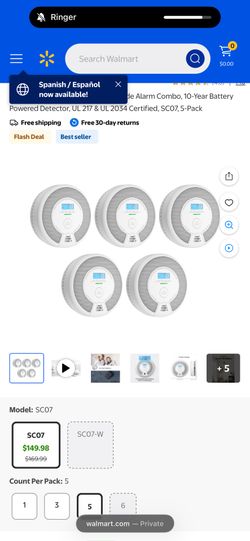 X-Sense Smoke and Carbon Monoxide Alarm Combo, 10-Year Battery Powered Detector, UL 217 & UL 2034 Certified, SC07, 5-Pack