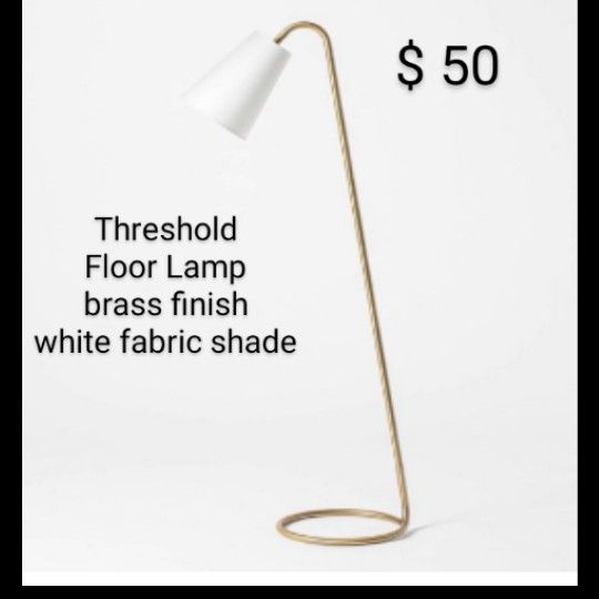 Brand New Threshold Floor Lamp Brass Finish White Fabric Shade