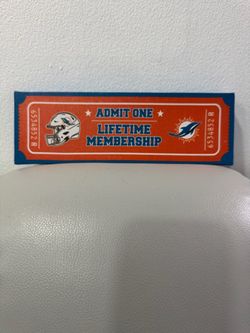 Miami Dolphins Admit One Ticket on Canvas Print Hanging Art
