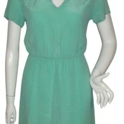 AMANDA UPRICHARD Silk Dress, S, Mint Green, Mini/Short, V-neck, Elastic waist
