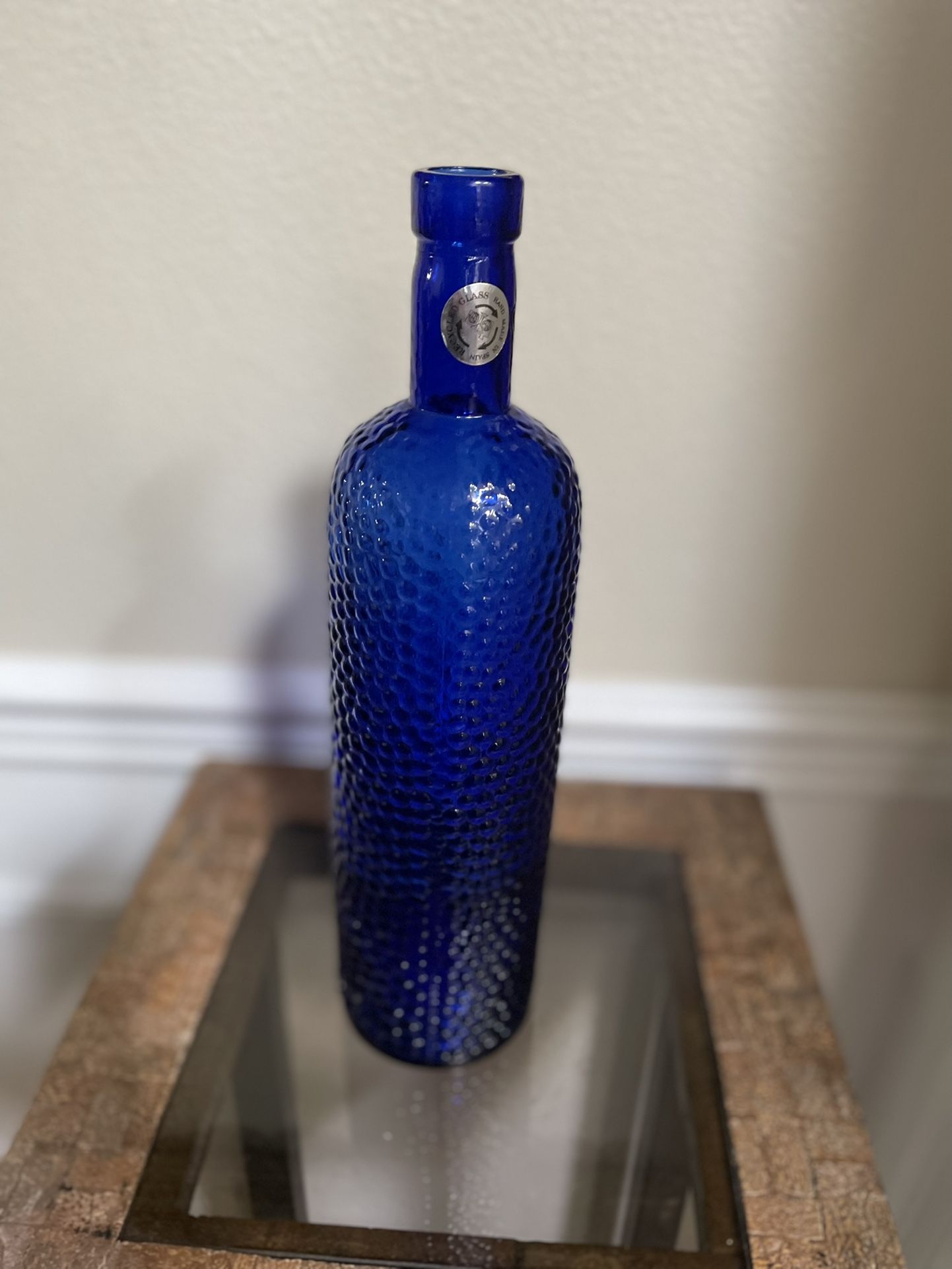 Vintage Cobalt Blue Glass Bottle , Made in Spain
