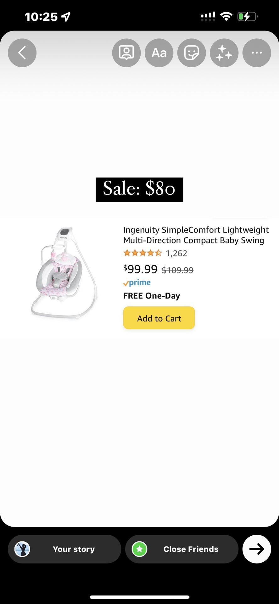 Ingenuity SimpleComfort Lightweight Multi-Direction Compact Baby Swing - 6 Speeds, Nature Sounds & Vibrations - Cassidy (Pink)