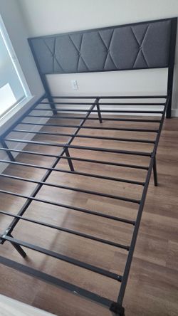 Queen Metal Bed Frame with Upholstered Headboard