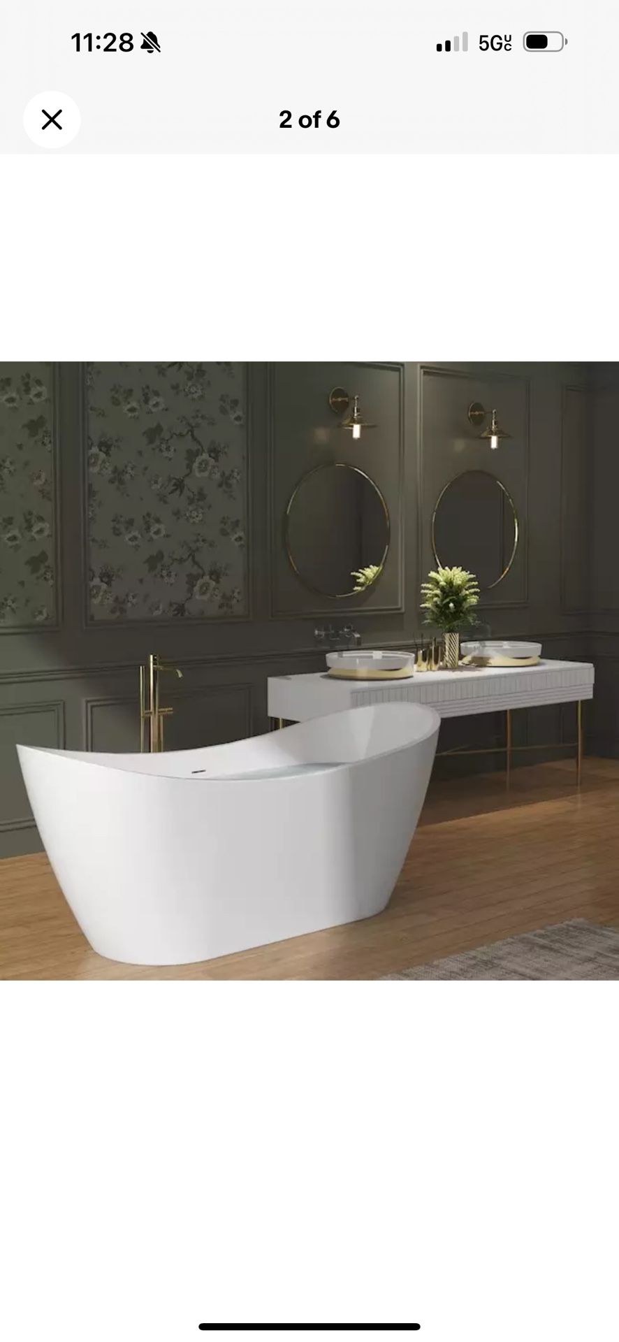 AKDY Flat Bottom Glossy White Acrylic Oval Freestanding Soaking Bathtub