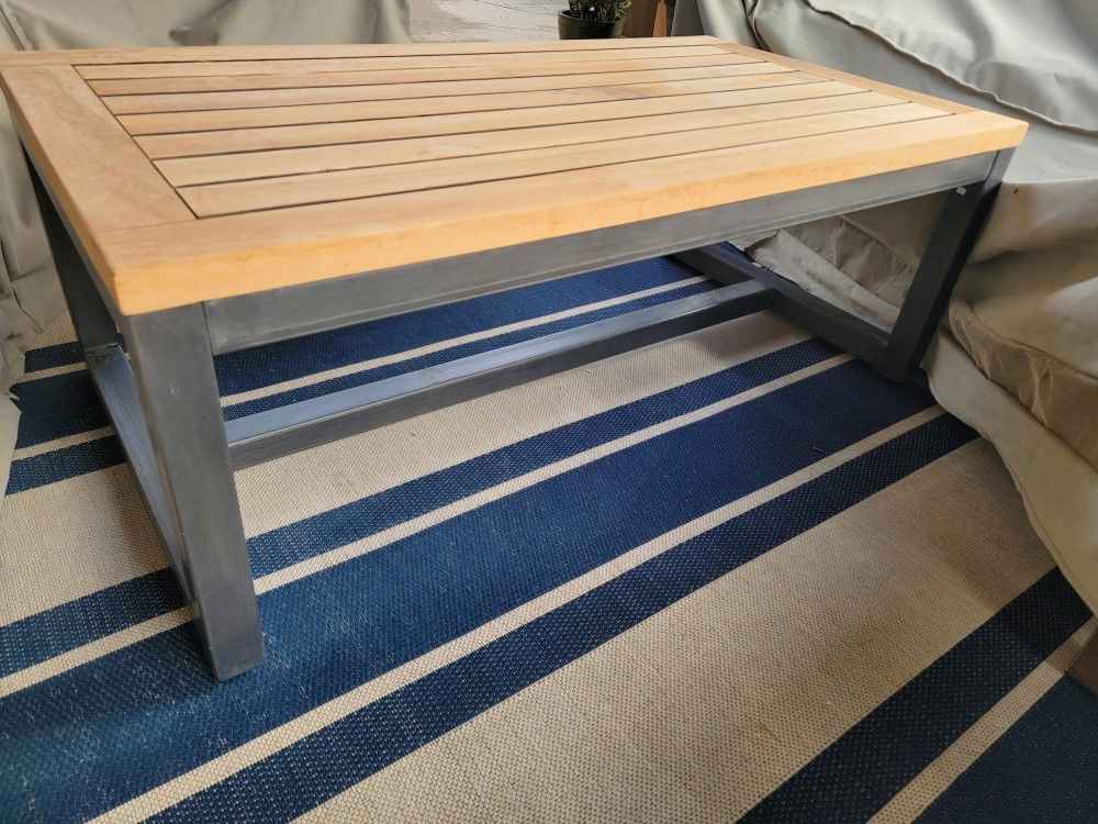 Pottery Barn Wood and Steel Contemporary Coffee Table
