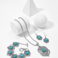 Tibetan Turquoise 3pcs Silver Jewelry Set