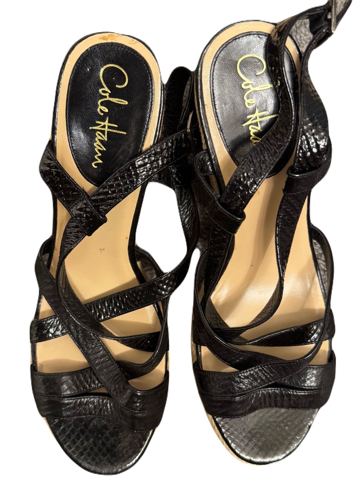 Cole Haan Black Patent Leather Strappy Sandals-11