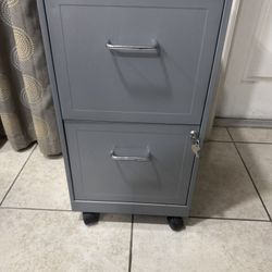 Two – Drawer Locking Metal Filing Cabinet With Wheels