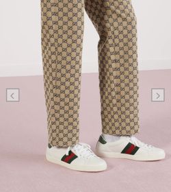 Gucci Men's Ace White Red & Green Leather Sneakers Gucci 8.5.  The classic low-top sneaker in leather with Web detail. White leather with green and re