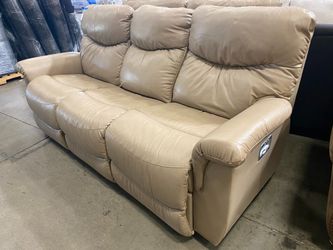 LA-Z-BOY James Reclining Beige Leather 3 Seat Sofa