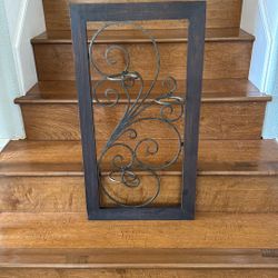 Wood Framed Wrought Iron Hanging Wall Candle/Plant Holder 30”x16”