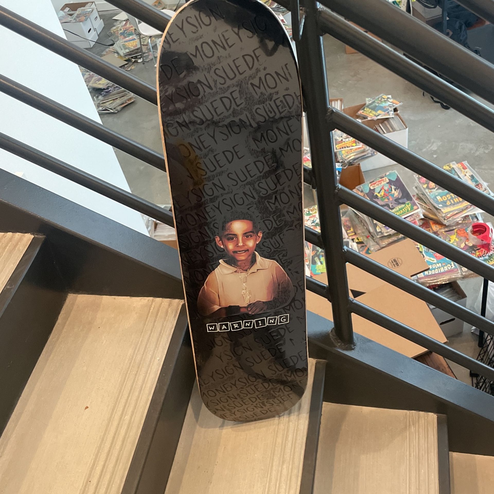 Money Sign Suede Warning Skateboard 