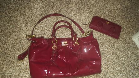 Coach red patent purse and wallet