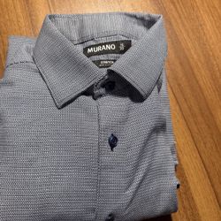 Murano Men’s Stretch Dress Shirt Size 15 33 – Blue Microcheck Pattern