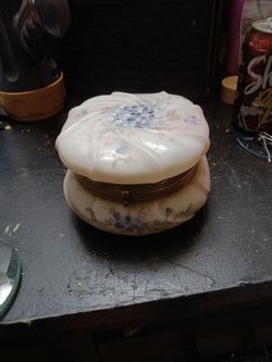 Antique Milk Glass Hinged Trinket Box