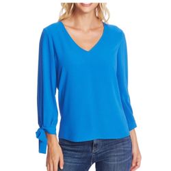 CECE Womens Blue Long Sleeve V Neck Blouse