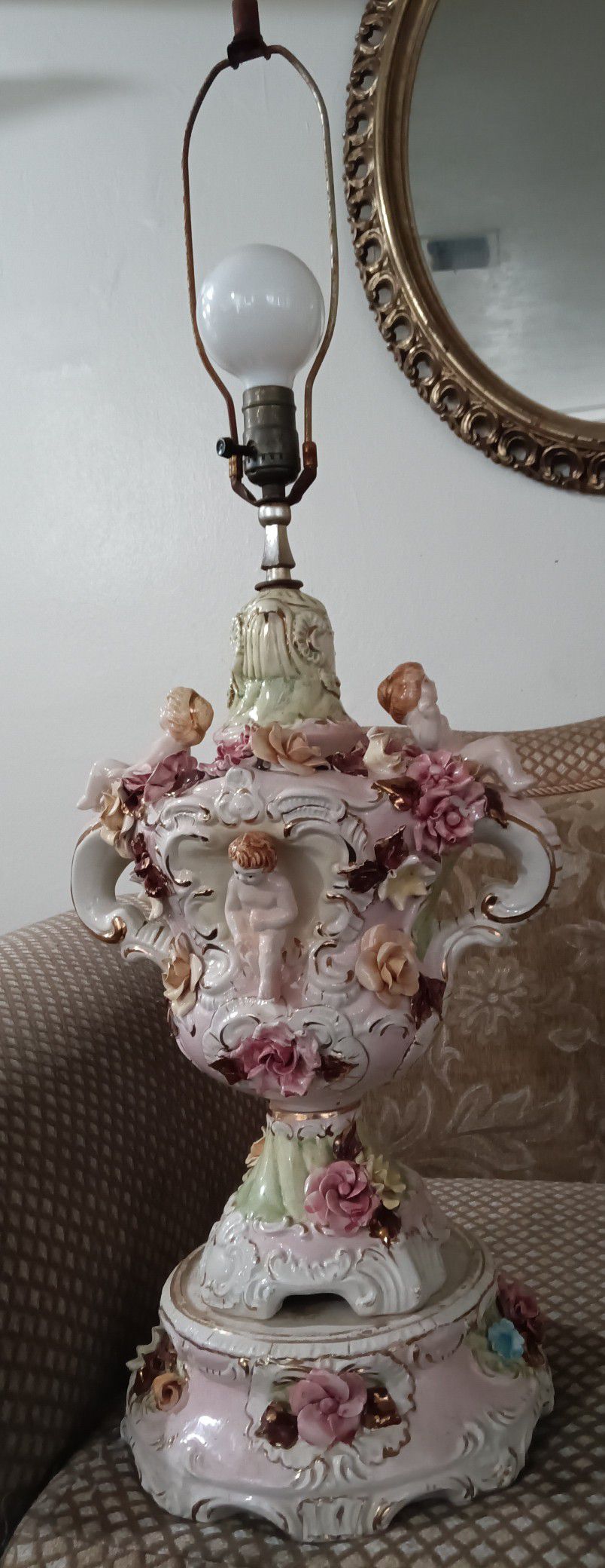 Antique Capodimonte Porcelain Lamp 