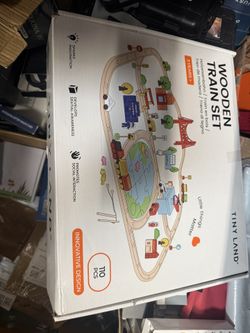 Tiny Land 110-Piece Wooden Train Set with Track, Ideal for Ages 3-7, Wooden Toy for Boys & Girls