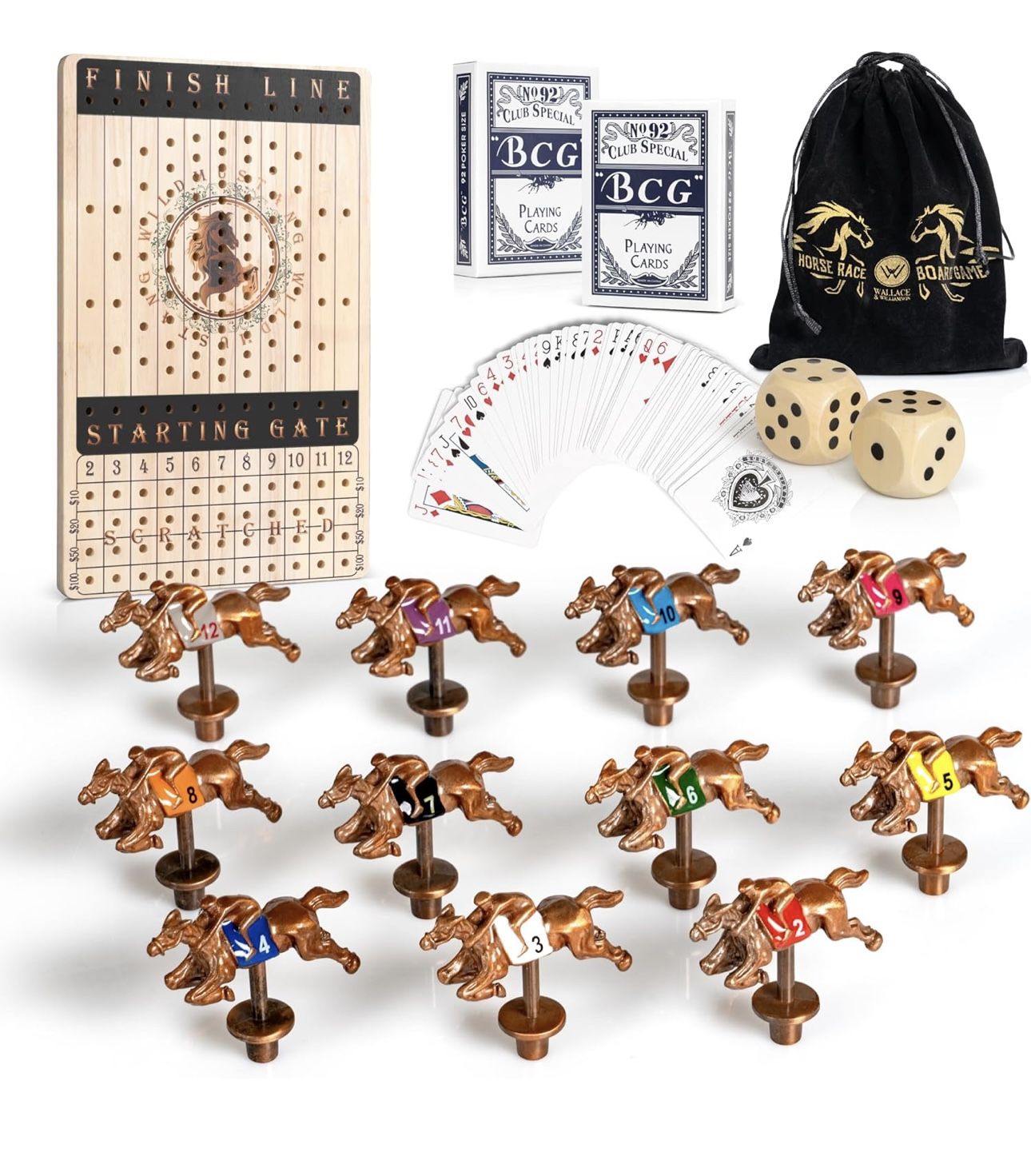 New Metal Horses Horse Race Board Game with 11 Metal Horses