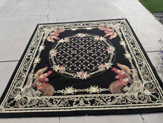 Vintage French Country Rooster 8' Square Area Rug 🌵 MUST GO🌵