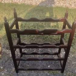 3 Tier Wooden Wine Rack With Brass Finials 