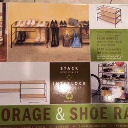 Solid Bamboo Storage And Shoe Rack 