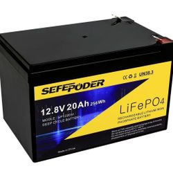 12V 20Ah Lithium LiFePO4 Deep Cycle Battery, 4000 Cycles Rechargeable Battery for Electric Scooter, Ride On Toy, Lighting, Power Wheel, Fish Finder