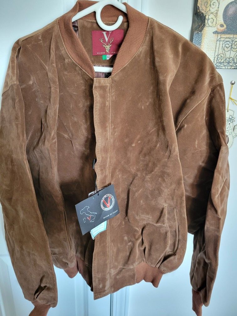 Swede Leather Brown Jacket Xl Made In ITALY