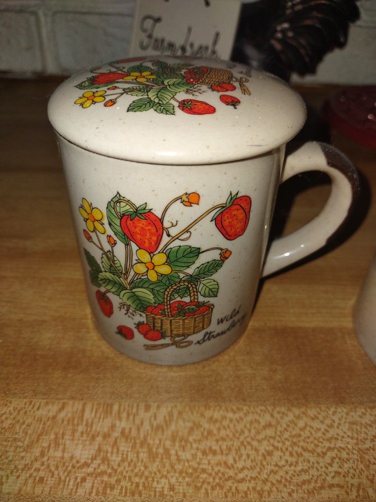 Vintage Speckled Wild Strawberry Mugs With Lids $10 Firm