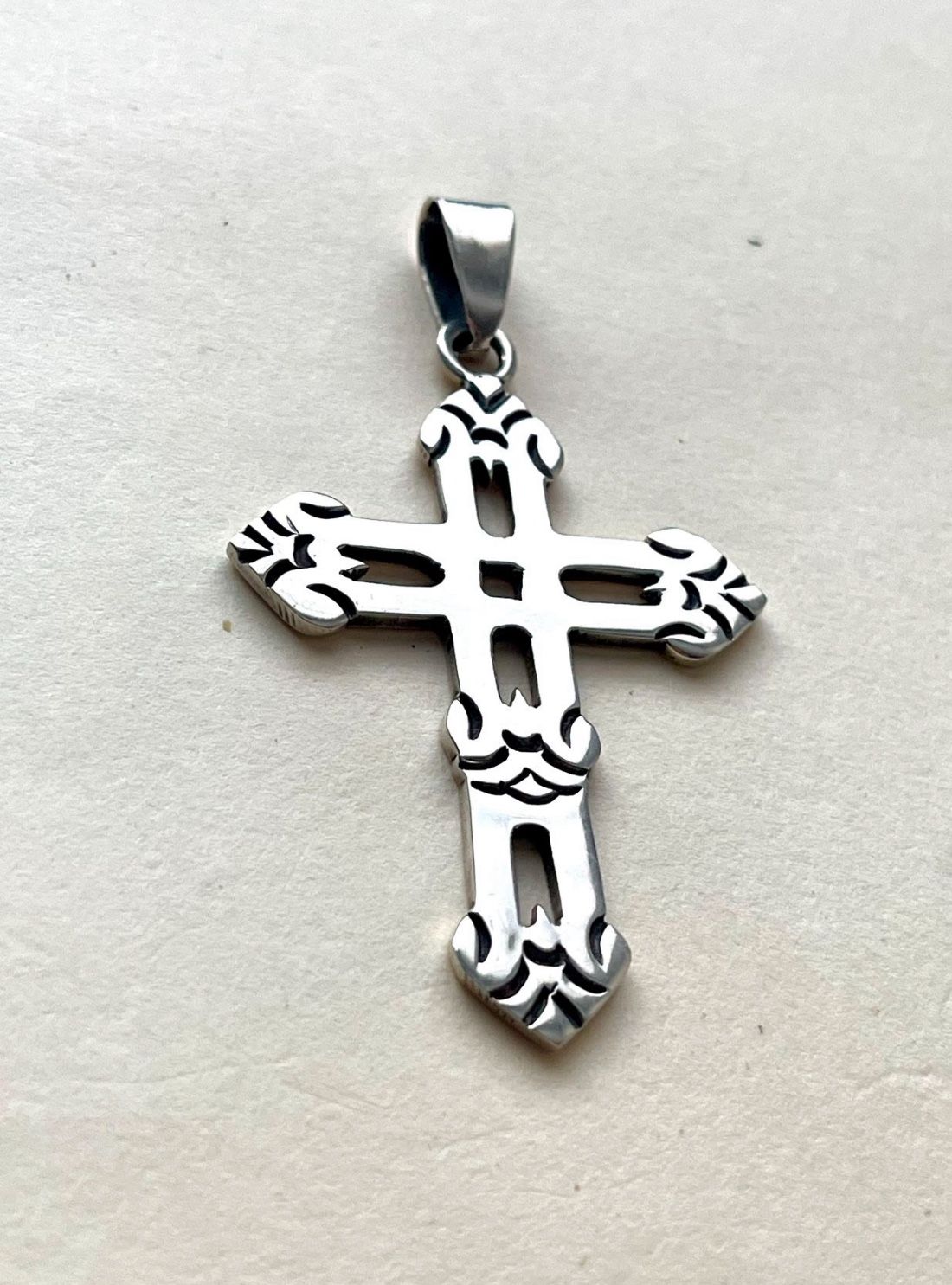 Large Sterling Silver Cross Pendant, Thick, Oversized bale For Any Size Chain Or Necklace, Weighs 11 Grams 