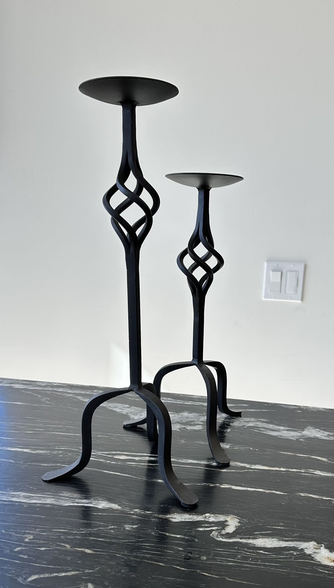 Two Wrought Iron Candlestick Holders 