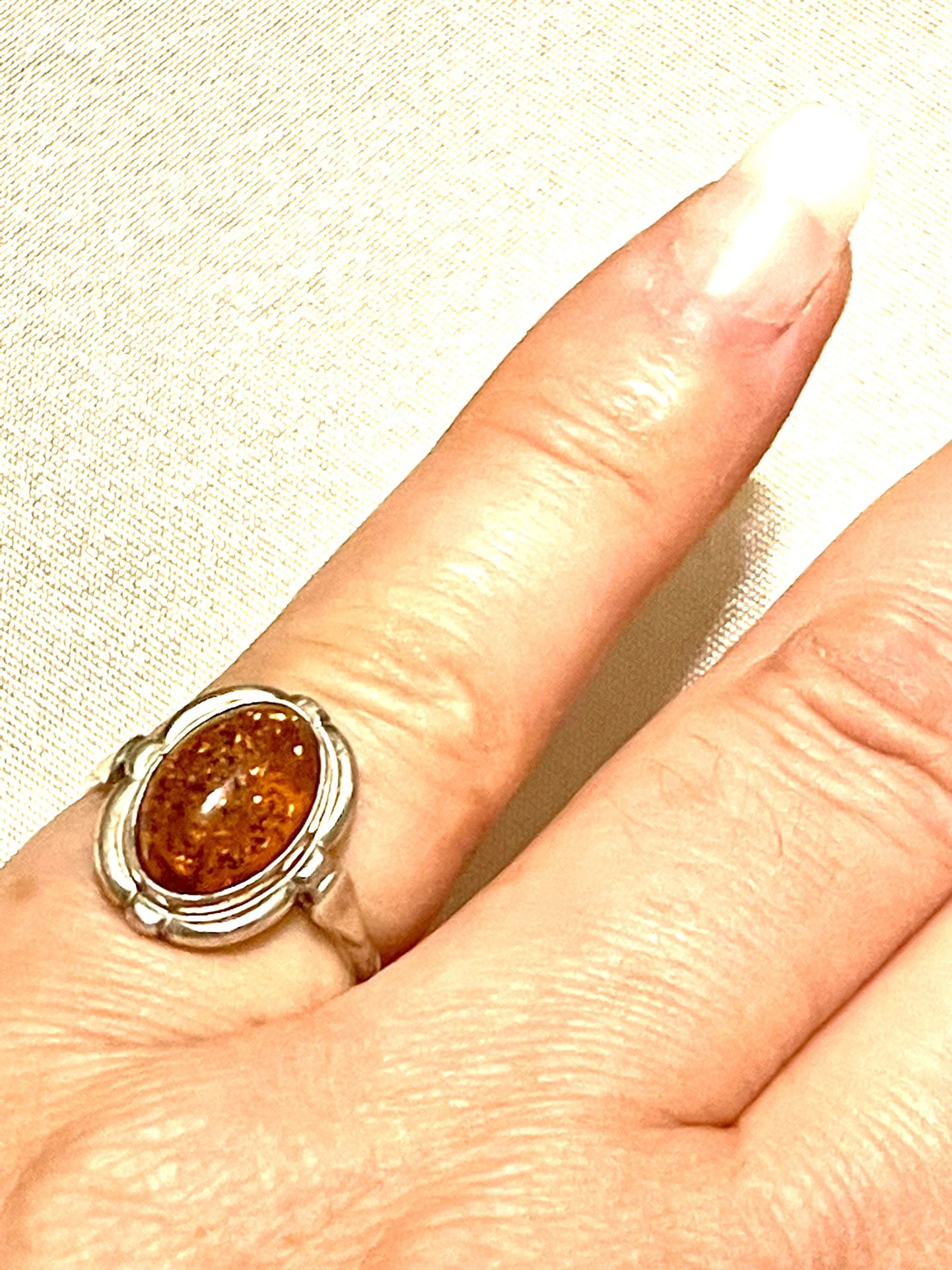 Sterling Amber Ring